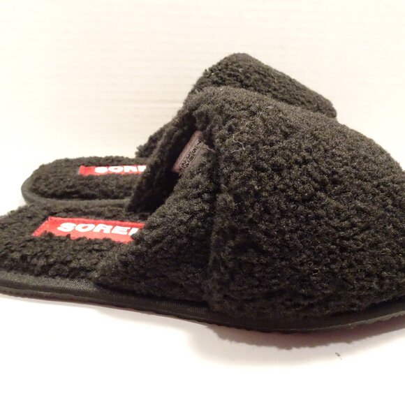Sorel Go Mail Run Womens Slippers Size 6 Faux Sherpa Slip On Slides Black NEW - Picture 1 of 3